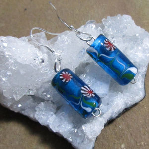 “Peppermint" blue handmade blown glass earrings